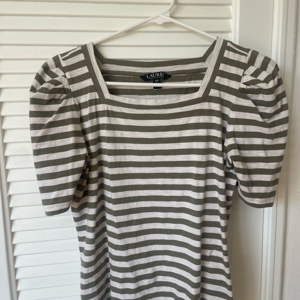 Lauren by Ralph Lauren Green and White Striped Blouse